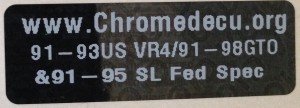 91-93 US VR4/91-98 GTO/91-95 SL Fed Spec Sticker